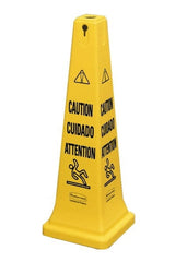 Rubbermaid - Caution, 12-1/4" Wide x 36" High, Plastic Floor Sign - Cone, Black on Yellow, For Accident Prevention - Exact Tooling