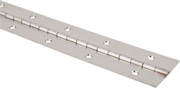 Made in USA - 24" Long x 2" Wide, 1/2" Knuckle, Stainless Steel Pol Sts Coating Continuous Hinge - 0.091" Pin Diam, 0.04" Thick with Holes - Exact Tooling