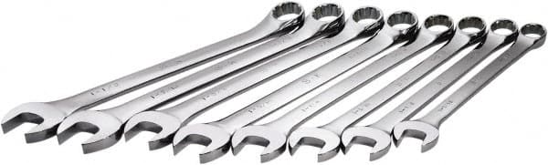 SK - 8 Piece, 1-1/16-1-1/2", 12 Point Combination Wrench Set - Inch Measurement Standard, Chrome Finish, Comes in Rack - Exact Tooling