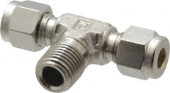 Parker - 1/4" OD, Stainless Steel Male Branch Tee - -425 to 1,200°F, 9/16" Hex, Comp x Comp x MNPT Ends - Exact Tooling