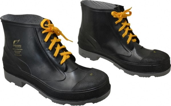 Dunlop Protective Footwear - Men's Size 13 Medium Width Steel Work Boot - Black, Polyurethane, PVC Upper, 6" High, Chemical Resistant, Non-Slip - Exact Tooling