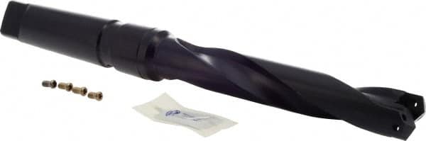 Allied Machine and Engineering - Series 2, 1 to 1-3/8" Diam, 4MT Taper Shank, Helical Flute Spade Drill - 5-3/8" Max Depth, 6-63/64" Body Length, 11-3/8" OAL, Standard Length, Through Coolant - Exact Tooling