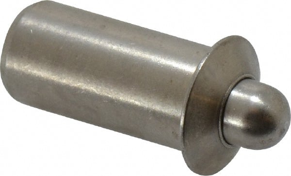 Vlier - 0.786" Body Len x 3/8" Body Diam, 0.234" Plunger Diam, 2.5 Lb Init to 7 Lb Final End Force, 0.786" Len Under Flange, Stainless Steel Press Fit Spring Plunger - 1/2" Flange Diam, 0.096" Flange Thickness, 0.882" Plunger Len, 3/16" Plunger Projection - Exact Tooling