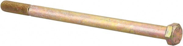 Made in North America - 1/2-13 UNC, 8-1/2" Length Under Head Hex Head Cap Screw - Partially Threaded, Grade 8 Alloy Steel, Zinc Yellow Dichromate Finish, 3/4" Hex - Exact Tooling