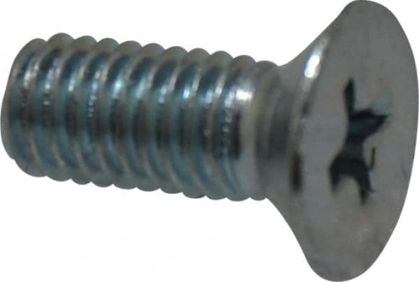 Value Collection - M5x0.80 Metric Coarse, 12mm OAL Phillips Drive Machine Screw - Flat Head, Grade 4.8 Steel, Zinc-Plated Finish, Without Washer - Exact Tooling