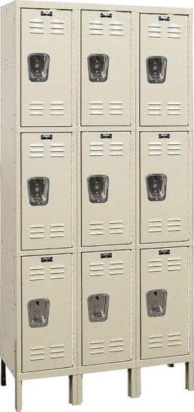 Hallowell - 9 Door, 3 Tier, Galvanite Corrosion Resistant Wardrobe & Box Lockers - Exact Tooling