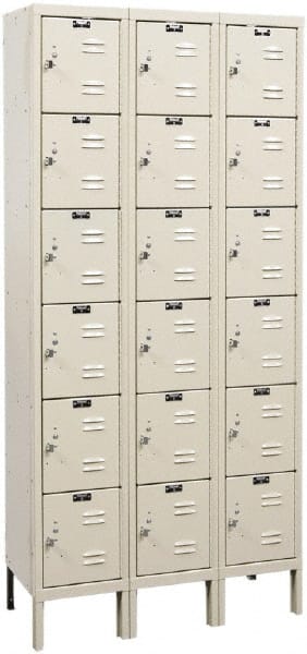 Hallowell - 18 Door, 6 Tier, Galvanite Corrosion Resistant Wardrobe & Box Lockers - Exact Tooling