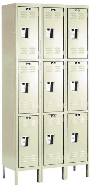 Hallowell - 9 Door, 3 Tier, Galvanite Corrosion Resistant Wardrobe & Box Lockers - Exact Tooling