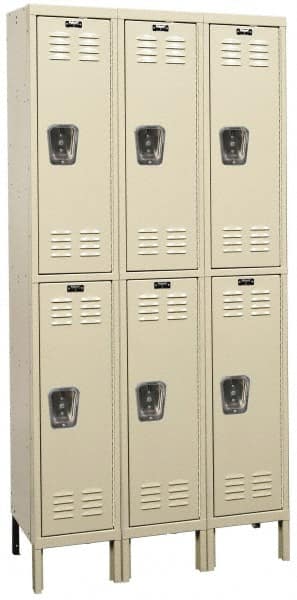 Hallowell - 6 Door, 2 Tier, Galvanite Corrosion Resistant Wardrobe & Box Lockers - Exact Tooling