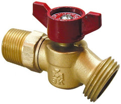 B&K Mueller - 1/2" Pipe, 125 psi WOG Rating, 1" Long Shank, Brass Hose Bibb, Stop Valve - Wing Tee Handle, MNPT/SWT x GHT End Connections - Exact Tooling