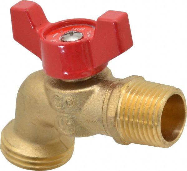 B&K Mueller - 1/2" Pipe, 125 psi WOG Rating, Brass Hose Bibb, Stop Valve - Wing Tee Handle, MNPT/SWT x GHT End Connections - Exact Tooling