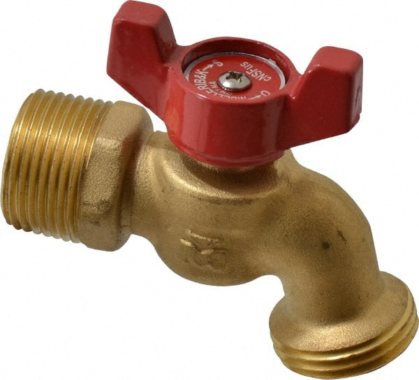 B&K Mueller - 1/2" Pipe, 125 psi WOG Rating, Brass Hose Bibb, Stop Valve - Wing Tee Handle, FNPT/MNPT x GHT End Connections - Exact Tooling