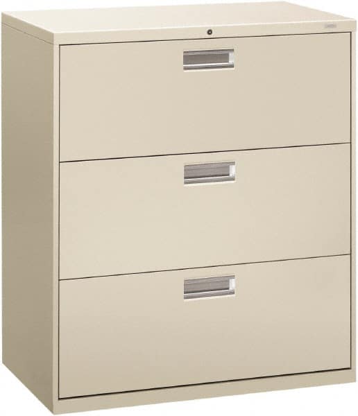 Hon - 36" Wide x 40.88" High x 19-1/4" Deep, 3 Drawer Lateral File - Steel, Light Gray - Exact Tooling
