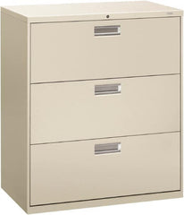 Hon - 36" Wide x 40.88" High x 19-1/4" Deep, 3 Drawer Lateral File - Steel, Light Gray - Exact Tooling
