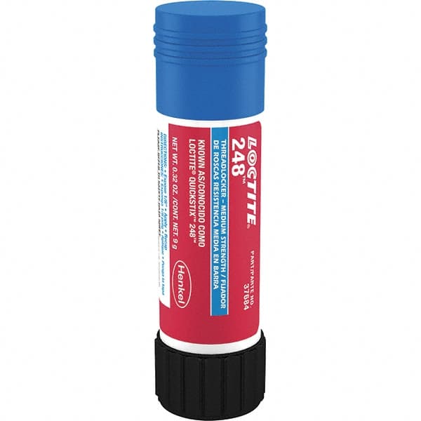 Loctite - 9 g Stick, Blue, Medium Strength Semisolid Threadlocker - Series 248, 24 hr Full Cure Time, Hand Tool, Heat Removal - Exact Tooling