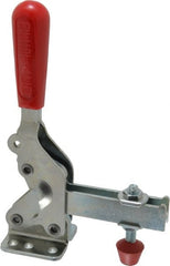 De-Sta-Co - 1,000 Lb Holding Capacity, Vertical Handle, Manual Hold Down Toggle Clamp - 64° Handle Movement, 76° Bar Opening, U-Bar, Flanged Base, Electro-Plated Zinc, Carbon Steel - Exact Tooling