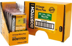 Stanley Bostitch - 23 Gauge 0.0281" Shank Diam 3/4" Long Pin Nails for Power Nailers - Steel, Bright Finish, Smooth Shank, Straight Stick Adhesive Collation, Round Head, Diamond Point - Exact Tooling