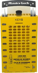 Master Lock - 3-1/2" Deep x 6-3/8" Wide x 12-3/4" High, Portable & Wall Mount Group Lockout Box - Yellow, 14 Padlocks - Exact Tooling