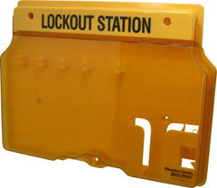 Master Lock - 1 Piece, Empty Polycarbonate Padlock Station - 16 Inch Wide x 12-1/4 Inch High x 1-3/4 Inch Deep, Black on Yellow, Covered - Exact Tooling
