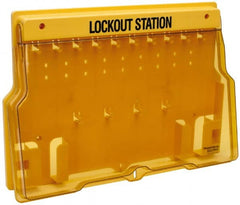 Master Lock - 1 Piece, Empty Polycarbonate Padlock Station - 22 Inch Wide x 15-1/2 Inch High x 1-3/4 Inch Deep, Black on Yellow, Covered - Exact Tooling