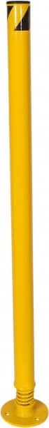 Vestil - 2-1/2" Diam x 42" High, Yellow Steel Spring Bollard - 6" Wide x 6" Long Mounting Plate, 19 Lb - Exact Tooling