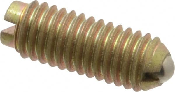 Gibraltar - 10-32, 0.093" Ball Diam, 33/64" Body Length, 0.025" Max Ball Reach, Threaded Ball Plunger - Steel Body, Steel Ball, 2 Lb Initial End Force, 5 Lb Final End Force - Exact Tooling