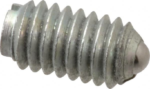 Gibraltar - 5/16-18, 0.156" Ball Diam, 37/64" Body Length, 0.04" Max Ball Reach, Threaded Ball Plunger - Steel Body, Steel Ball, 2 Lb Initial End Force, 4.5 Lb Final End Force - Exact Tooling