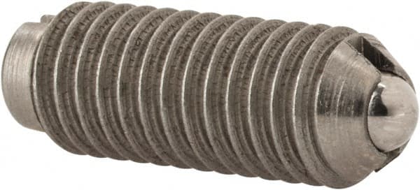 Gibraltar - 10-32, 0.093" Ball Diam, 33/64" Body Length, 0.025" Max Ball Reach, Threaded Ball Plunger - Stainless Steel Body, Stainless Steel Ball, 2 Lb Initial End Force, 5 Lb Final End Force - Exact Tooling