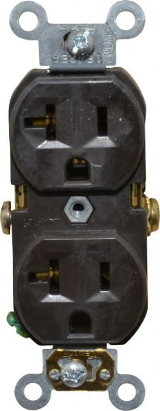 Leviton - 125 VAC, 20 Amp, 5-20R NEMA Configuration, Brown, Specification Grade, Self Grounding Duplex Receptacle - 1 Phase, 2 Poles, 3 Wire, Flush Mount, Tamper Resistant - Exact Tooling