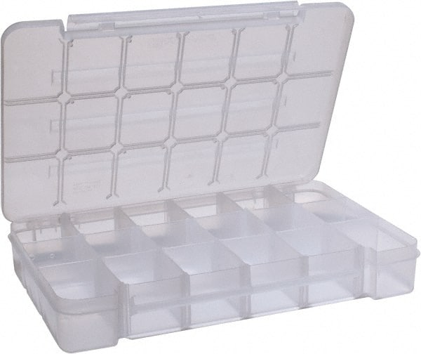 Akro-Mils - 9-1/2" Wide x 14-3/8" High x 2-1/2" Deep, Small Parts Storage Case - Clarified Polypropylene Frame, 3 to 18 Compartments, 2-7/8" Wide x 2-3/8 to 14" High x 2" Deep Bin - Exact Tooling