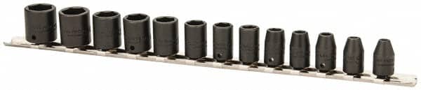 Proto - 13 Piece 1/4" Drive Impact Socket Set - 6 Points, 4mm to 10mm Range, Metric Measurement Standard - Exact Tooling