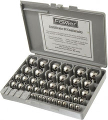 Fowler - to 1 to 25mm Diameter, Chrome Steel, Gage Ball Set - 0.0025 mm Tolerance, Grade 24 Accuracy, 63 RC Hardness, 25 Pairs - Exact Tooling