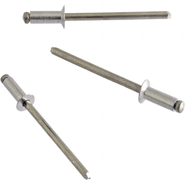 STANLEY Engineered Fastening - Size 4 Countersunk Head Aluminum Open End Blind Rivet - Aluminum Mandrel, 0.188" to 1/4" Grip, 1/8" Head Diam, 0.129" to 0.133" Hole Diam, 0.078" Body Diam - Exact Tooling
