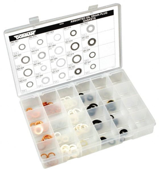 Dorman - 115 Piece, 1/2 to 7/8" Oil Drain Plug Gaskets - Copper, Aluminum, Nylon, Fiber, Rubber/Metal - Exact Tooling