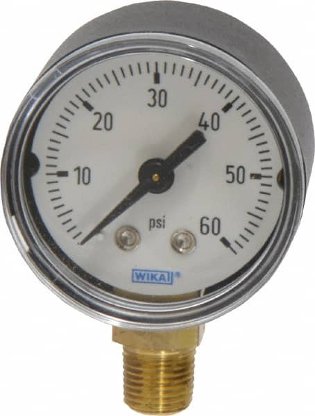 Wika - 1-1/2" Dial, 1/8 Thread, 0-60 Scale Range, Pressure Gauge - Lower Connection Mount, Accurate to 3-2-3% of Scale - Exact Tooling