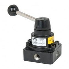 Parker - 1/4" NPT Rotary Disc, Hand Valve - 4-Way, Lever/Detent, 0.5 CV Rate, 150 Max psi & 166°F Max Temp - Exact Tooling