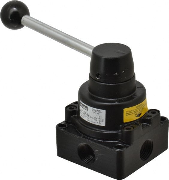 Parker - 1/2" NPT Rotary Disc, Hand Valve - 4-Way, Lever/Detent, 1.5 CV Rate, 150 Max psi & 166°F Max Temp - Exact Tooling