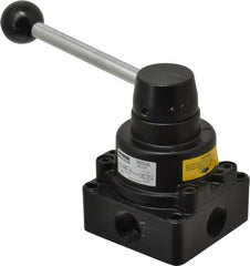 Parker - 1/2" NPT Rotary Disc, Hand Valve - 4-Way, Lever/Detent, 1.5 CV Rate, 150 Max psi & 166°F Max Temp - Exact Tooling