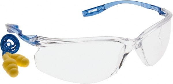 3M - Clear Lenses, Framed Safety Glasses - Anti-Fog, Scratch Resistant, Blue Polycarbonate Frame, Wrap Around - Exact Tooling
