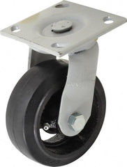 Fairbanks - 5" Diam x 2" Wide, Mold-On Rubber Swivel Caster - 675 Lb Capacity, Top Plate Mount, 4" x 4-1/2" Plate, Delrin Bearing - Exact Tooling
