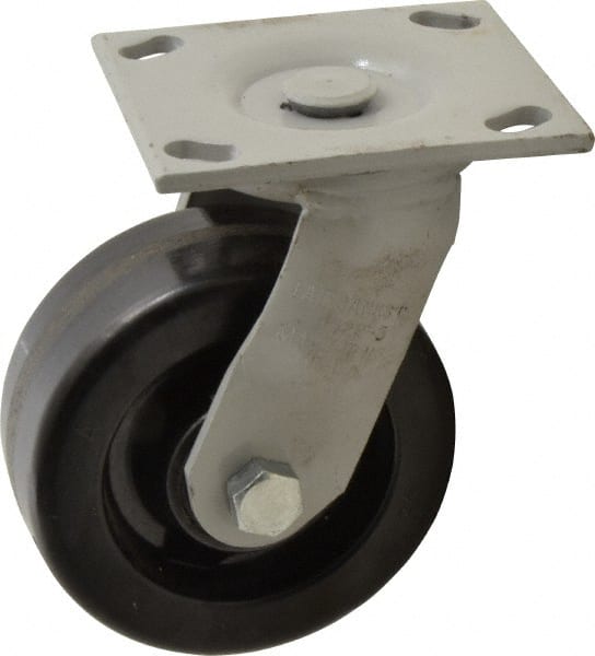 Fairbanks - 5" Diam x 2" Wide, Phenolic Swivel Caster - 1,000 Lb Capacity, Top Plate Mount, 4" x 4-1/2" Plate, Plain Bearing - Exact Tooling