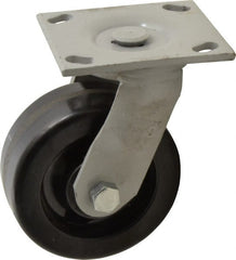 Fairbanks - 5" Diam x 2" Wide, Phenolic Swivel Caster - 1,000 Lb Capacity, Top Plate Mount, 4" x 4-1/2" Plate, Plain Bearing - Exact Tooling