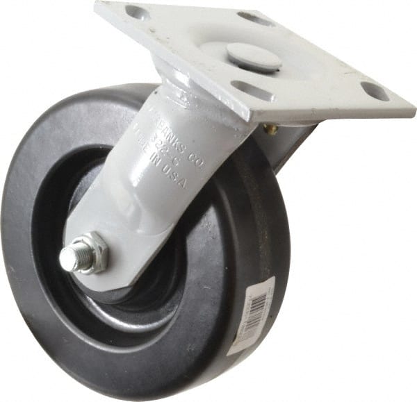 Fairbanks - 6" Diam x 2" Wide, Phenolic Swivel Caster - 1,200 Lb Capacity, Top Plate Mount, 4" x 4-1/2" Plate, Plain Bearing - Exact Tooling