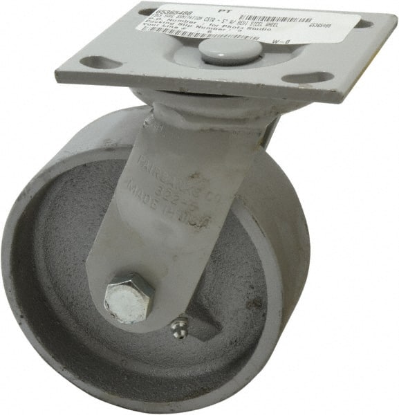Fairbanks - 5" Diam x 2" Wide, Semi-Steel Swivel Caster - 1,000 Lb Capacity, Top Plate Mount, 4" x 4-1/2" Plate, Plain Bearing - Exact Tooling