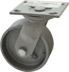 Fairbanks - 5" Diam x 2" Wide, Semi-Steel Swivel Caster - 1,000 Lb Capacity, Top Plate Mount, 4" x 4-1/2" Plate, Plain Bearing - Exact Tooling