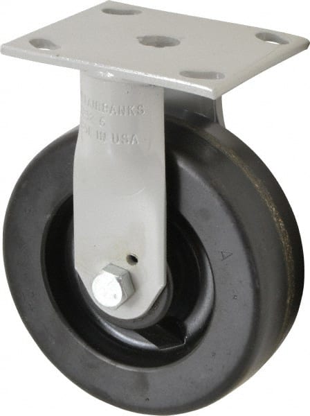 Fairbanks - 6" Diam x 2" Wide, Phenolic Rigid Caster - 1,200 Lb Capacity, Top Plate Mount, 4" x 4-1/2" Plate, Plain Bearing - Exact Tooling