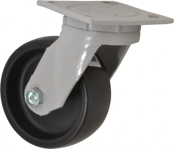 Fairbanks - 5" Diam x 2" Wide x 6-1/2" OAH Top Plate Mount Swivel Caster - Polyolefin, 550 Lb Capacity, Plain Bearing, 4 x 4-1/2" Plate - Exact Tooling