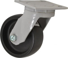 Fairbanks - 5" Diam x 2" Wide x 6-1/2" OAH Top Plate Mount Swivel Caster - Polyolefin, 550 Lb Capacity, Plain Bearing, 4 x 4-1/2" Plate - Exact Tooling