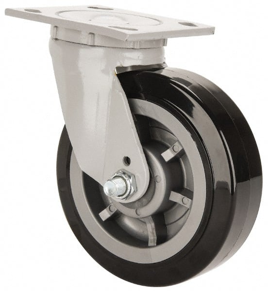 Fairbanks - 6" Diam x 2" Wide x 7-1/4" OAH Top Plate Mount Swivel Caster - Polyurethane, 750 Lb Capacity, Roller Bearing, 4 x 4-1/2" Plate - Exact Tooling