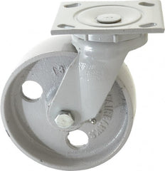 Fairbanks - 6" Diam x 2" Wide x 7-1/4" OAH Top Plate Mount Swivel Caster - Semi-Steel, 1,200 Lb Capacity, Plain Bearing, 4 x 4-1/2" Plate - Exact Tooling